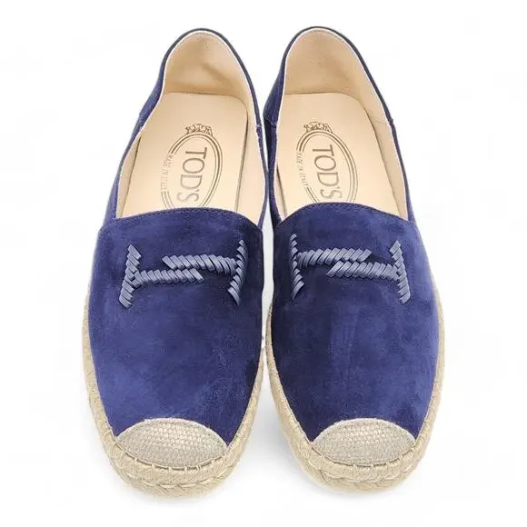 Tod's Suede Whipstitched Espadrilles Navy 36.5 - Picture 3 of 8
